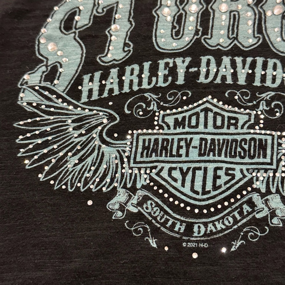 Harley Davidson Sturgis Rhinestone Tank Top Black Racerback Small - Picture 3 of 12